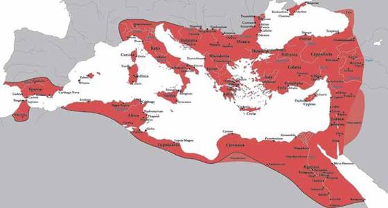The Byzantine empire in 555 under Justinian the Great, at its greatest extent since the fall of the Western Roman Empire.