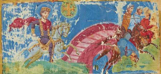 Constantine’s vision and the Battle of the Milvian Bridge in a 9th-c. Byzantine manuscript.