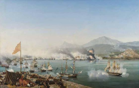 The Naval Battle of Navarino, after the painting by Louis Ambroise Garneray (1827). National Historical Museum, Athens.