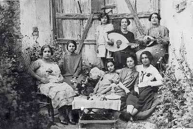 Refugee girls play music.