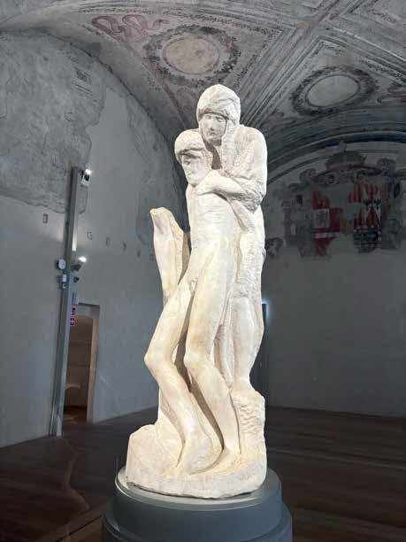 Rondanini Pietà (1564) by Michelangelo — a sculptural precedent. Castello Sforzesco, Milan.
