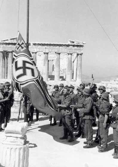 Nazi invasion: the Germans raise the swastika flag on the Acropolis, April 1941, Athens.